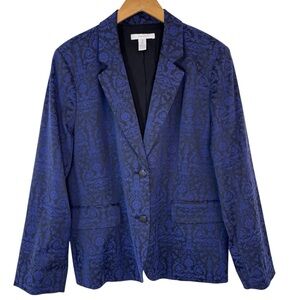 Chico’s Purple Floral Jacquard Blazer Black Brocade Size 3‎